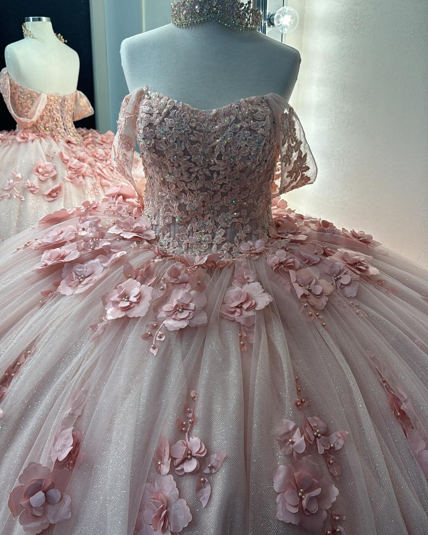 Princess Ball Gown Tulle 3d Flowers Pink Sweet 16 Quinceanera Dresses HE941