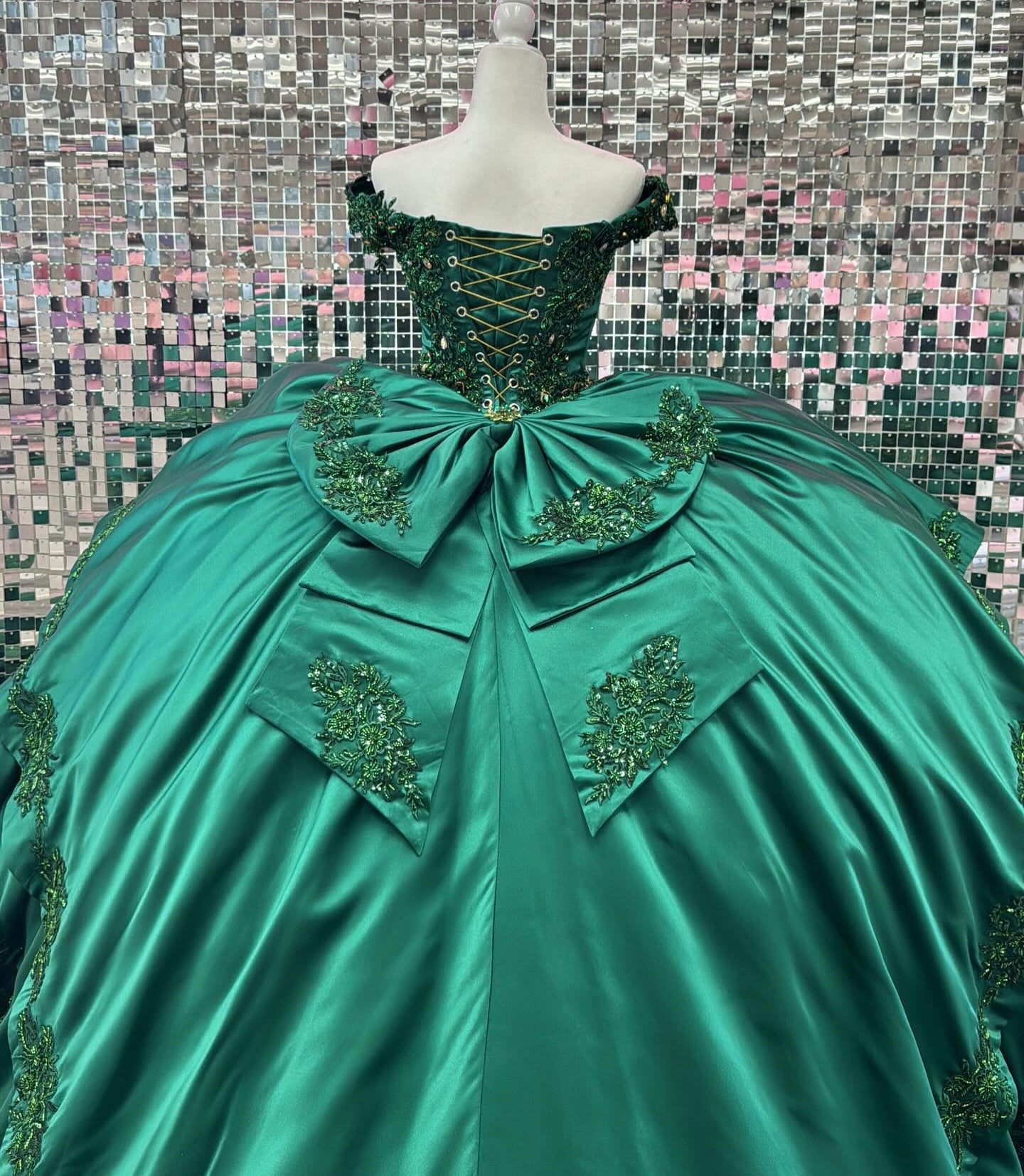 Emerald Green Tulle Glittery Lace Beaded Princess Quinceanera Dresses for Birthday HE943