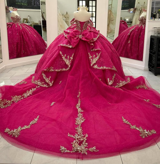 Ball Gown Quinceanera Dresses Glittery Tulle Beaded Sweet 16 Prom Party Gowns HE222