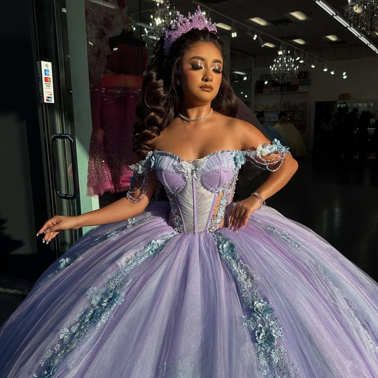 Ball Gown Tulle Lace Appliqued Sweet 16 Princess Lilac Quinceanera Dresses HE674
