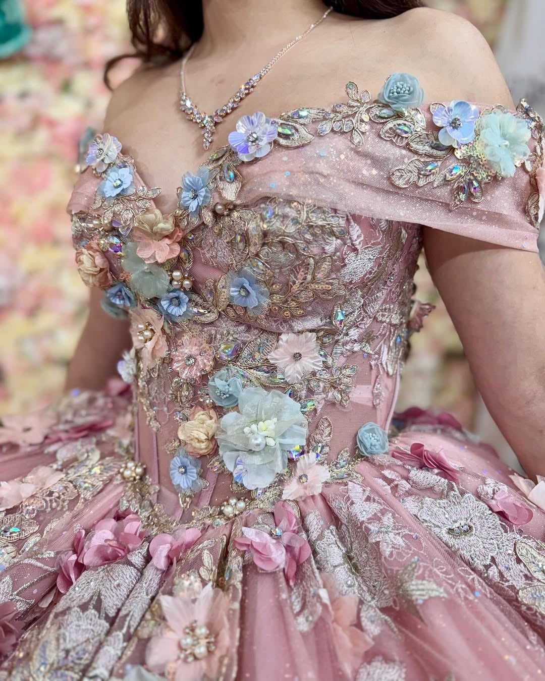 Pink Quinceanera Dresses Ball Gown 3d Flower Appliques Party Dresses for Sweet 16 HE084