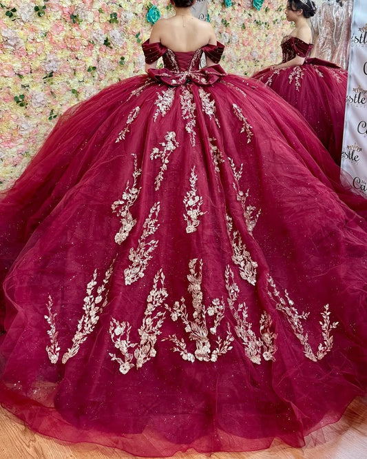 Tulle Beaded Quinceanera Dresses Lace Appliques Ball Gown Sweet 16 Party Dresses HE076