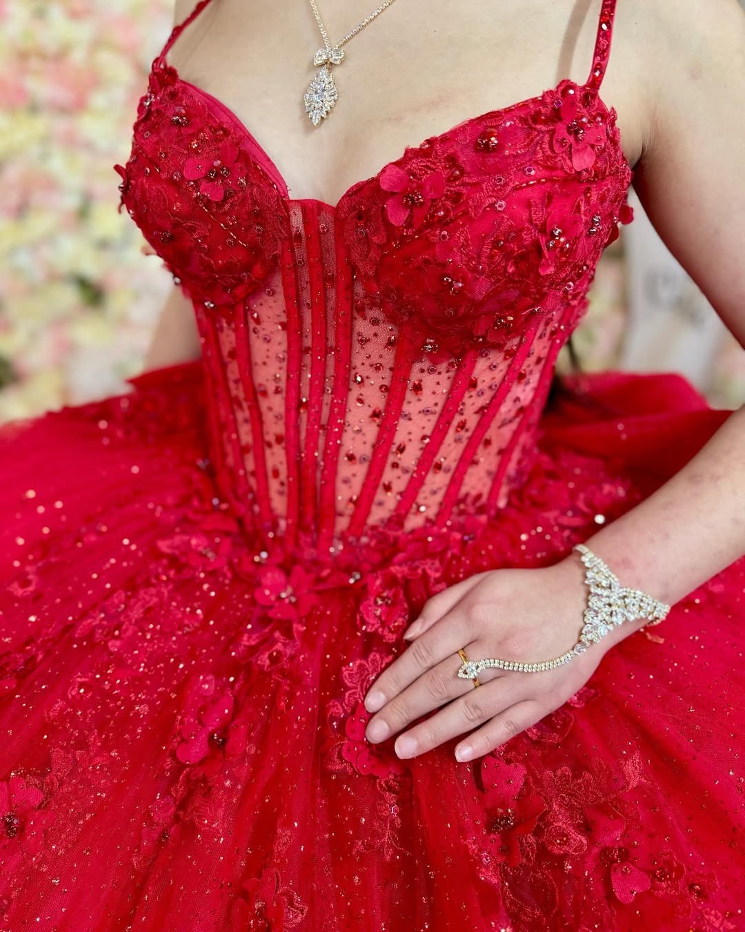 Rote Quinceanera Kleider Sweet 16 Tüll Perlen Glitzernden Schatz Geburtstagskleider HE079