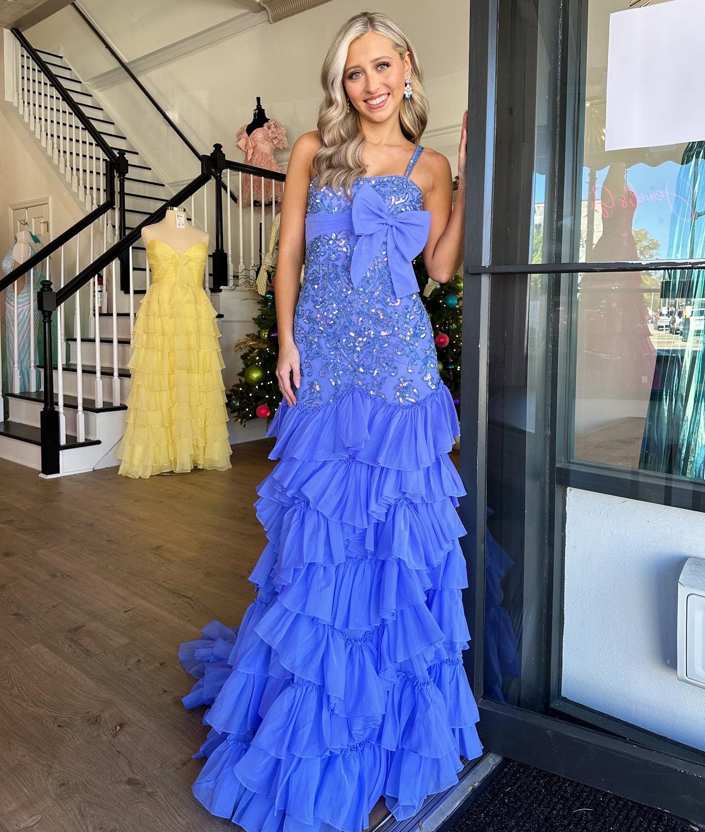 HE183-Mermaid Chiffon Ruffles Lace Beaded Prom Dresses for Women Spaghetti Straps Evening Gowns Sleeveless Party Dresses Long