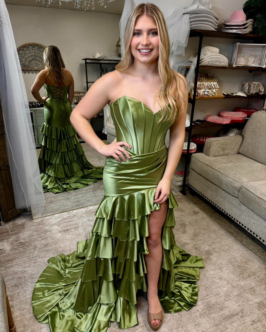 Sweetheart Satin Women's Prom Dresses Long Mermaid Evening Dresses with Slit HE007