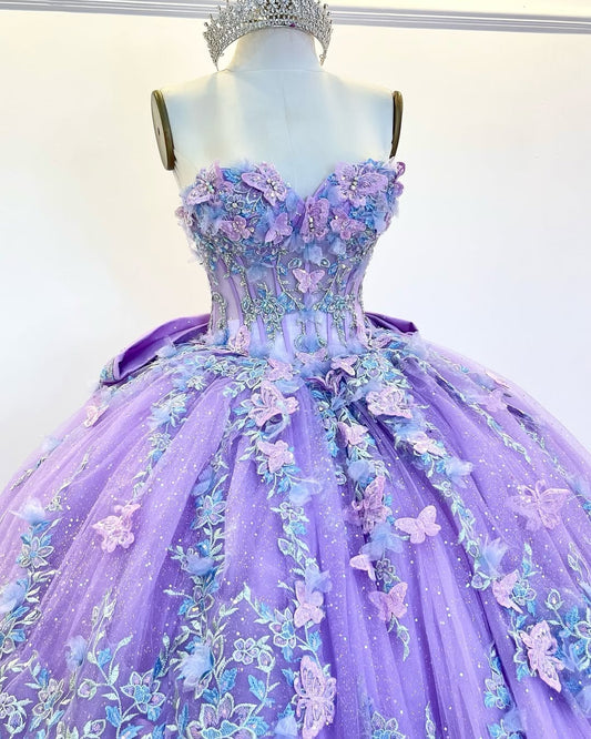 Lilac Sweetheart Tulle Appliques Quinceanera Dresses Princess Birthday Party Dresses HE311