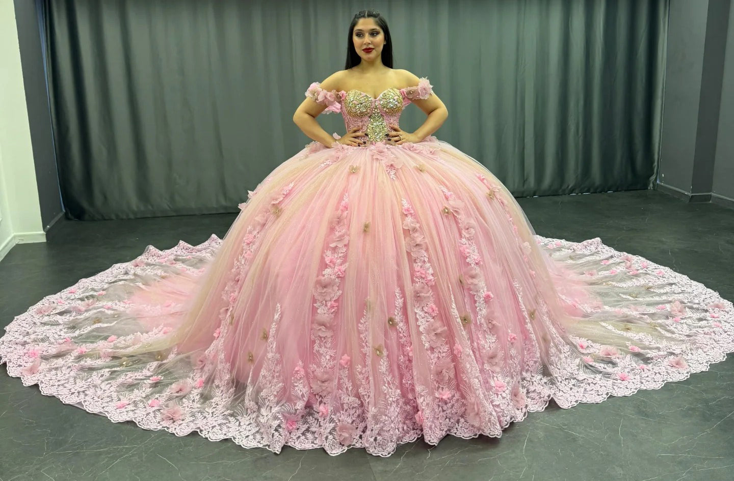 HE176 - Hermoso vestido de quinceañera para dulces 16, princesa, tul, encaje, cuentas, sin mangas, vestido de fiesta de cumpleaños, graduación, con cola larga