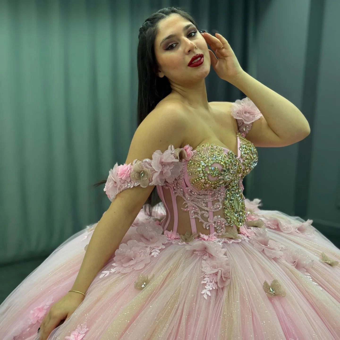 HE176 - Hermoso vestido de quinceañera para dulces 16, princesa, tul, encaje, cuentas, sin mangas, vestido de fiesta de cumpleaños, graduación, con cola larga