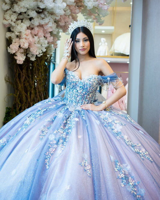 HE096-Hermosos vestidos de quinceañera de tul con hombros descubiertos y apliques de encaje, vestido de fiesta de cumpleaños con escote corazón para dulces 16
