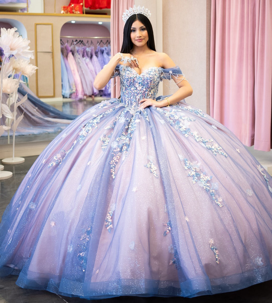 HE096-Hermosos vestidos de quinceañera de tul con hombros descubiertos y apliques de encaje, vestido de fiesta de cumpleaños con escote corazón para dulces 16