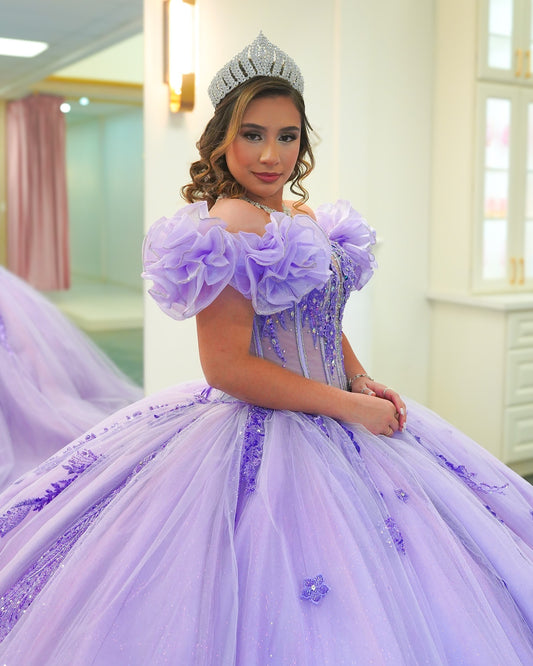 Sweetheart Lilac Quinceanera Dresses Tulle Lace Appliques Sweet 16 Party Gowns HE095