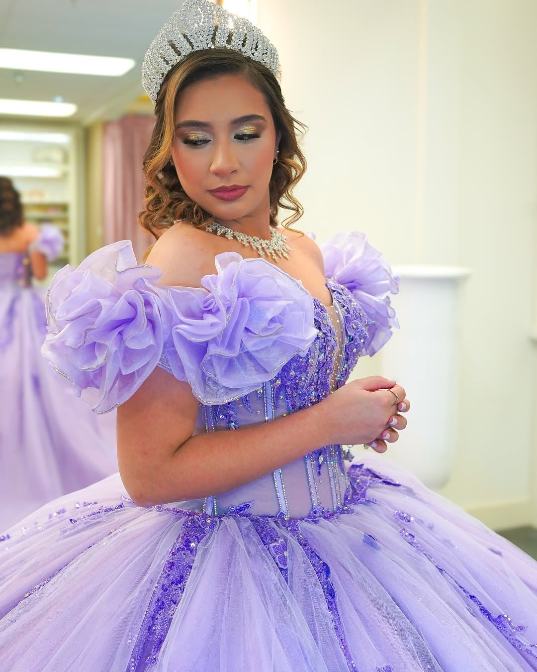 Sweetheart Lilac Quinceanera Dresses Tulle Lace Appliques Sweet 16 Party Gowns HE095