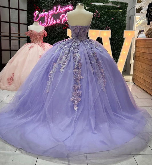 Lilac Sweetheart Princess Quinceanera Dresses Tulle Lace Beaded Sweet 16 Party Dress HE220