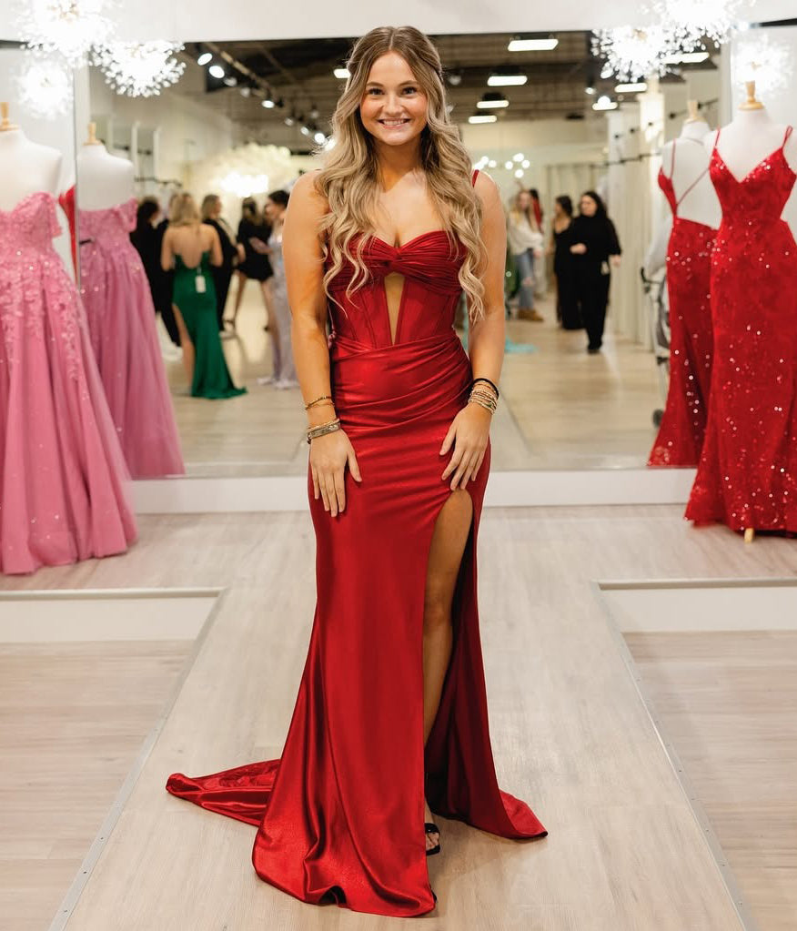 HE207-Vestido de fiesta largo de satén con escote corazón y abertura en la espalda, sin mangas, estilo sirena, para mujer