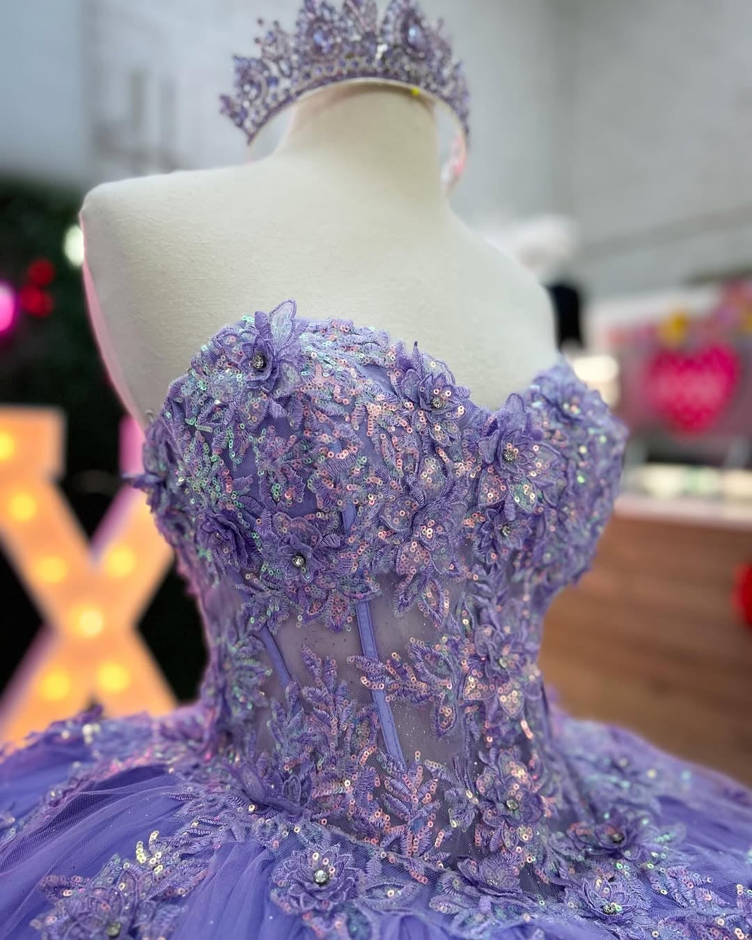 Lilac Sweetheart Princess Quinceanera Dresses Tulle Lace Beaded Sweet 16 Party Dress HE220