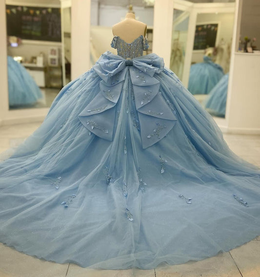 Princess Ball Gown Quinceanera Dresses for Sweet 16 Tulle Lace Beaded Party Gowns HE216