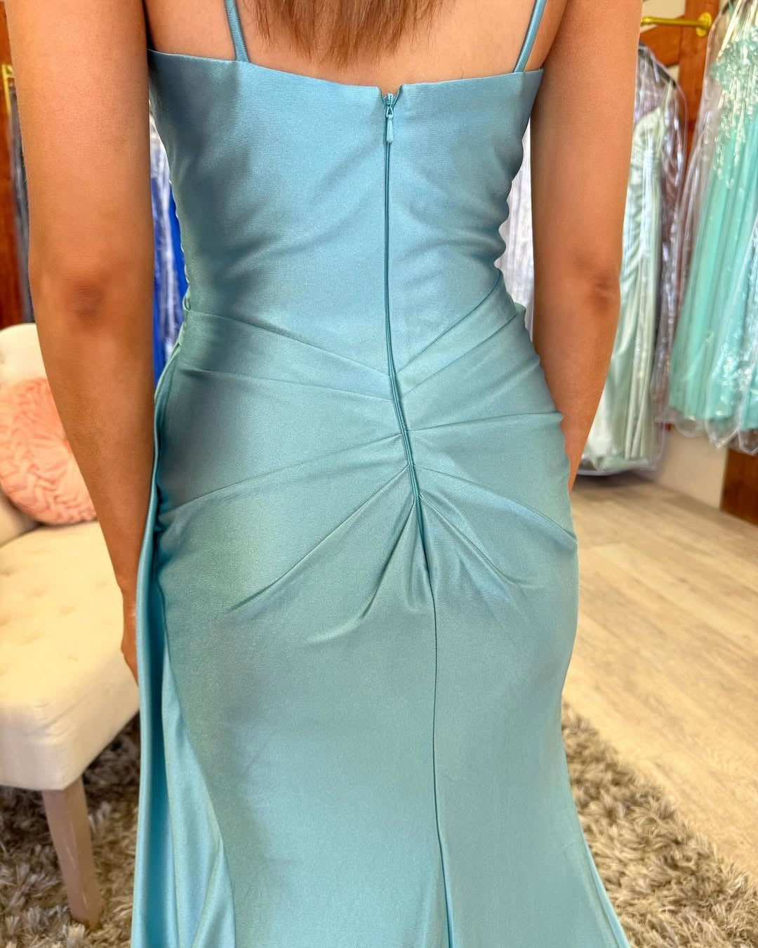 Satin Long Prom Dresses Mermaid Slit Evening Gowns with Long Train HE100