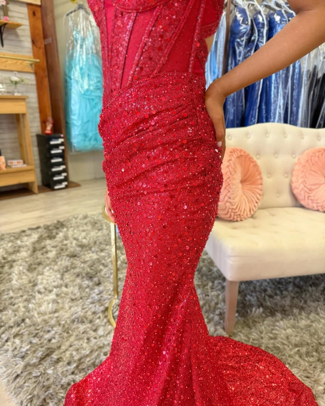 HE138-Women's Mermaid Glittery Sequins Prom Dresses Long Spaghetti Straps Evening Gowns Sexy Backless Party Dresses