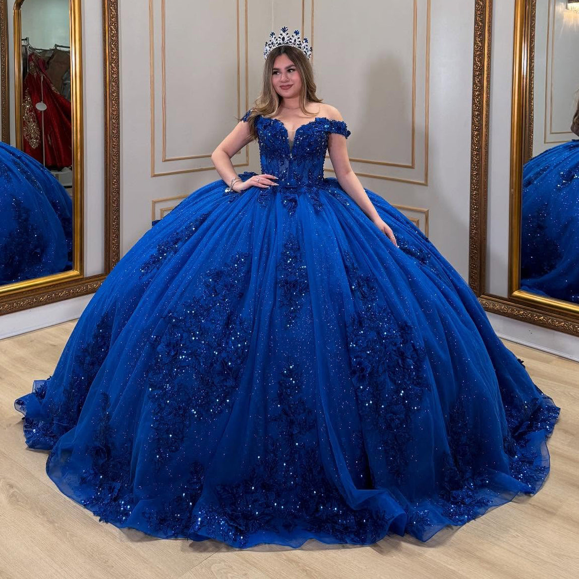 Royal Quinceanera Dresses Tulle Lace Beaded Sweet 16 Birthday Party Dresses HE066