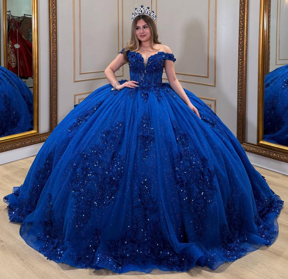 Royal Quinceanera Dresses Tulle Lace Beaded Sweet 16 Birthday Party Dresses HE066