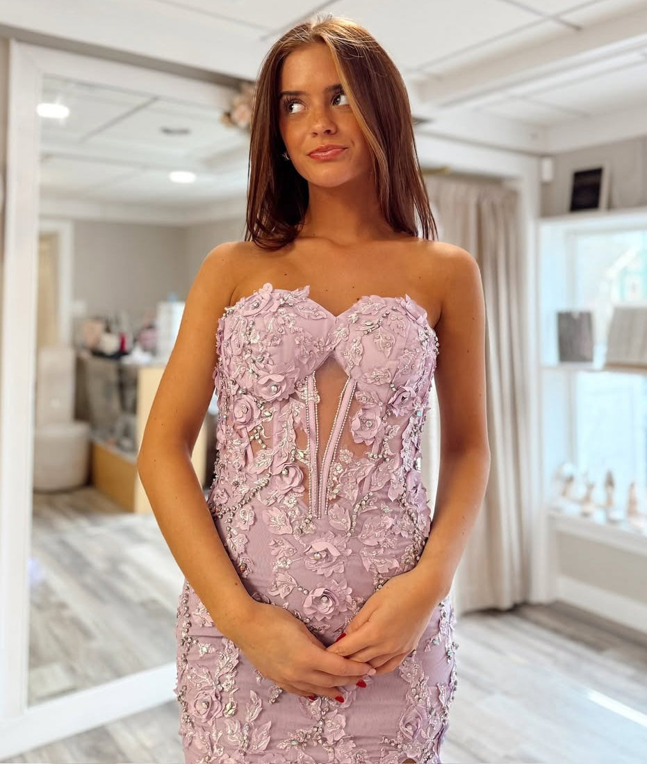 HE253-Sweetheart Tulle Lace Prom Dresses Long Appliqued Evening Party Gowns Mermaid Side Slit Formal Dress for Women