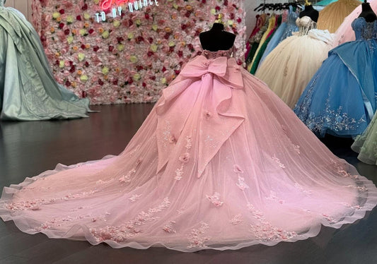 Ball Gown Off Shoulder Tulle 3D Flowers Beaded Quinceanera Dresses for Sweet 16 HE669