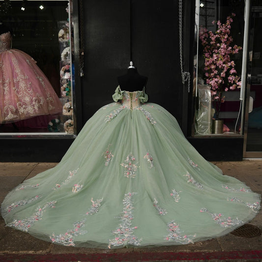 Off Shoulder Ball Gown Quinceanera Dresses Tulle Appliques Prom Gowns HE515