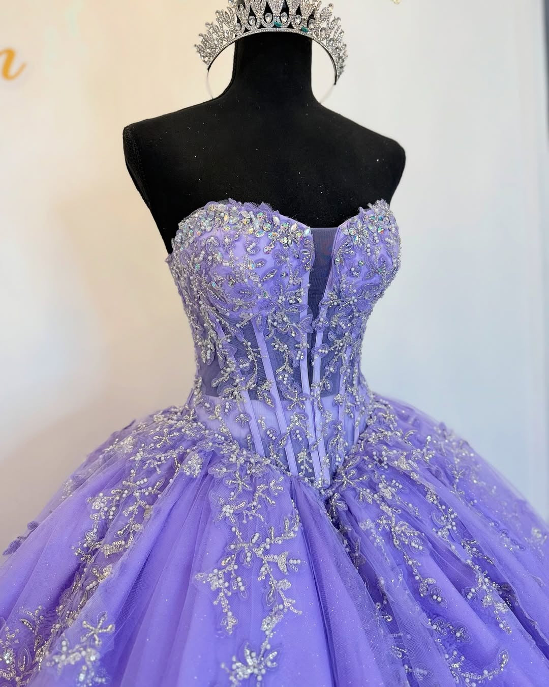 Lilac Sweetheart Princess Quinceanera Dresses Tulle Lace Beaded Sweet 16 Dresses HE237