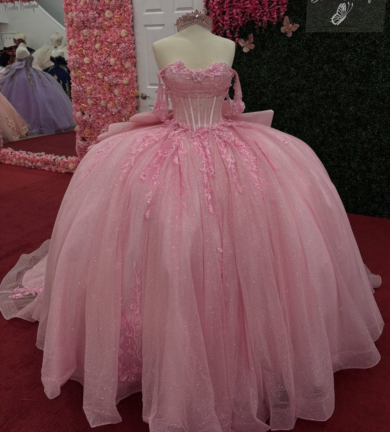 Pink Quinceanera Dresses Tulle Lace Appliques Birthday Party Dresses for Sweet 16 HE093