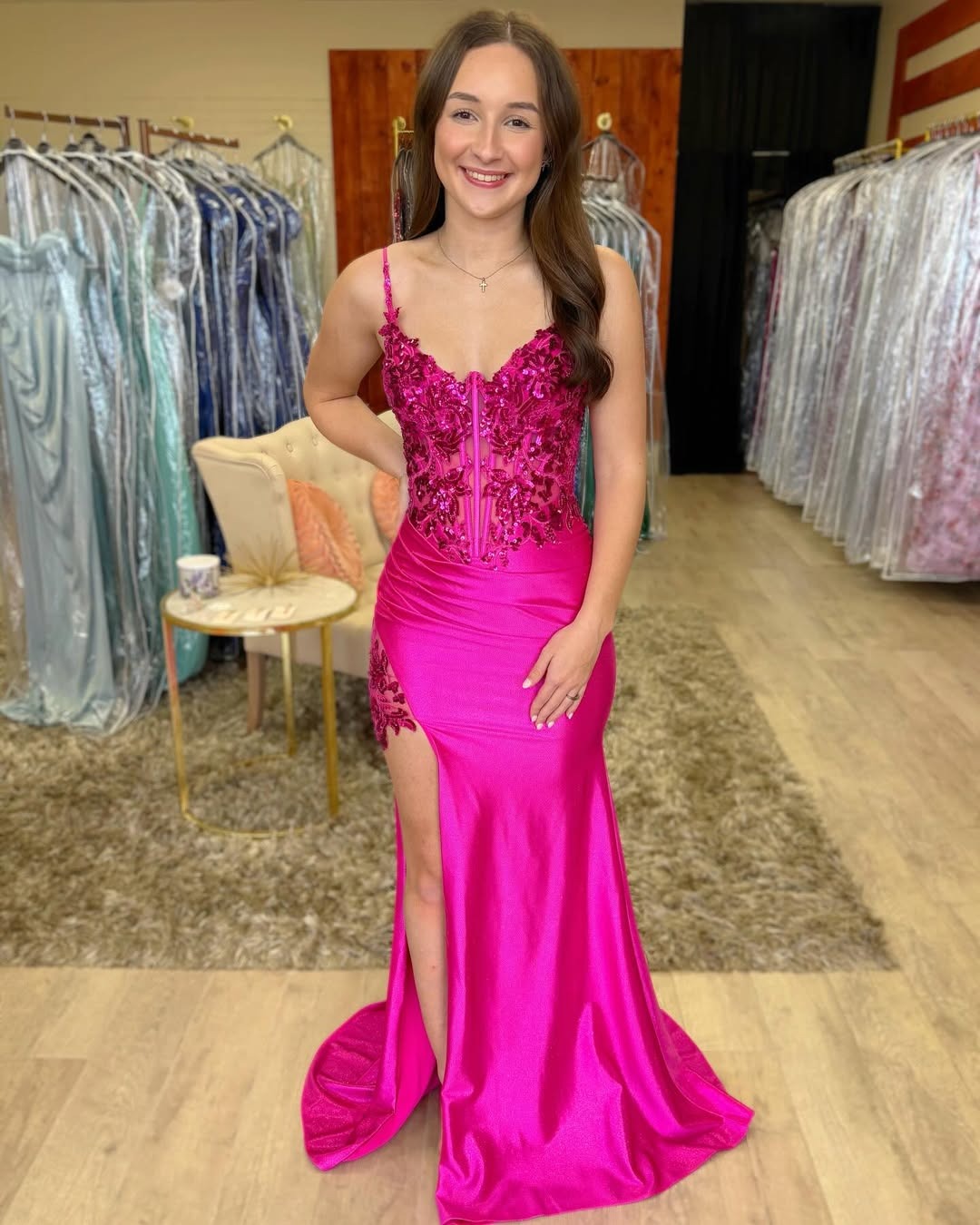 Satin Lace Beaded Prom Dresses Long for Women Mermaid Evening Party Gowns HE047