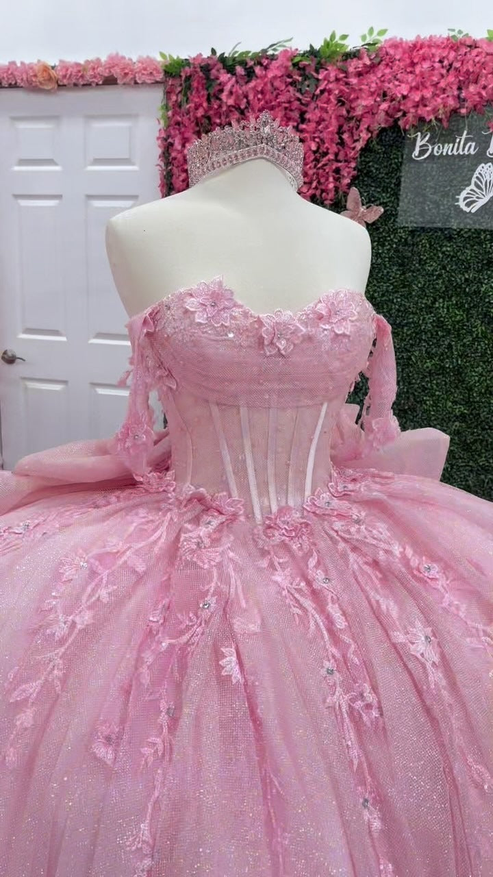 Pink Quinceanera Dresses Tulle Lace Appliques Birthday Party Dresses for Sweet 16 HE093