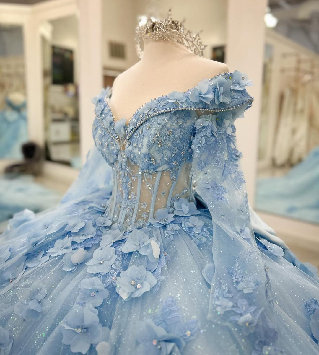 Sky Blue Quinceanera Dresses Tulle 3d Flowers Princess Sweet 16 Party Gowns HE212