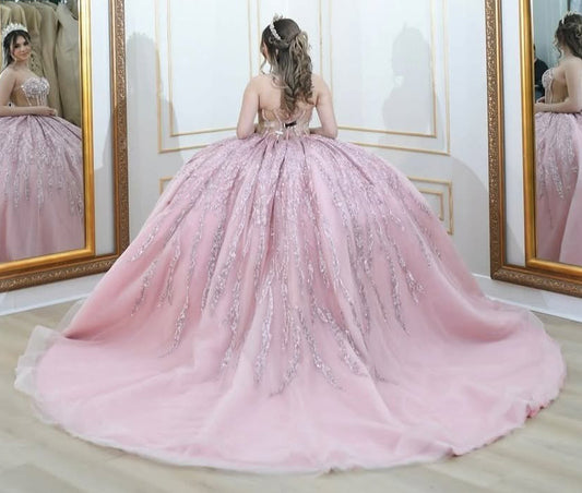 Sweetheart Glittery Tulle Quinceanera Dresses Ball Gown Sweet 16 Birthday Party Dress HE062