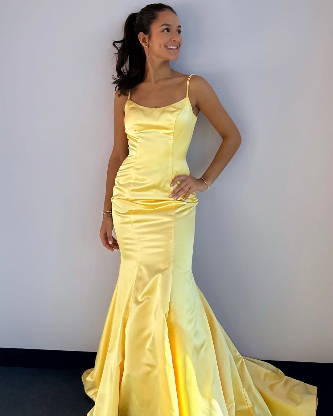 Mermaid Satin Prom Dresses Long Spaghetti Straps Party Gowns for Women HE345