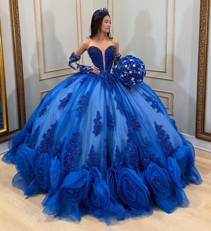 HE049-Gorgeous Ball Gown Quinceanera Dresses Sweetheart Tulle Lace Appliques Birthday Party Gowns for Sweet 16