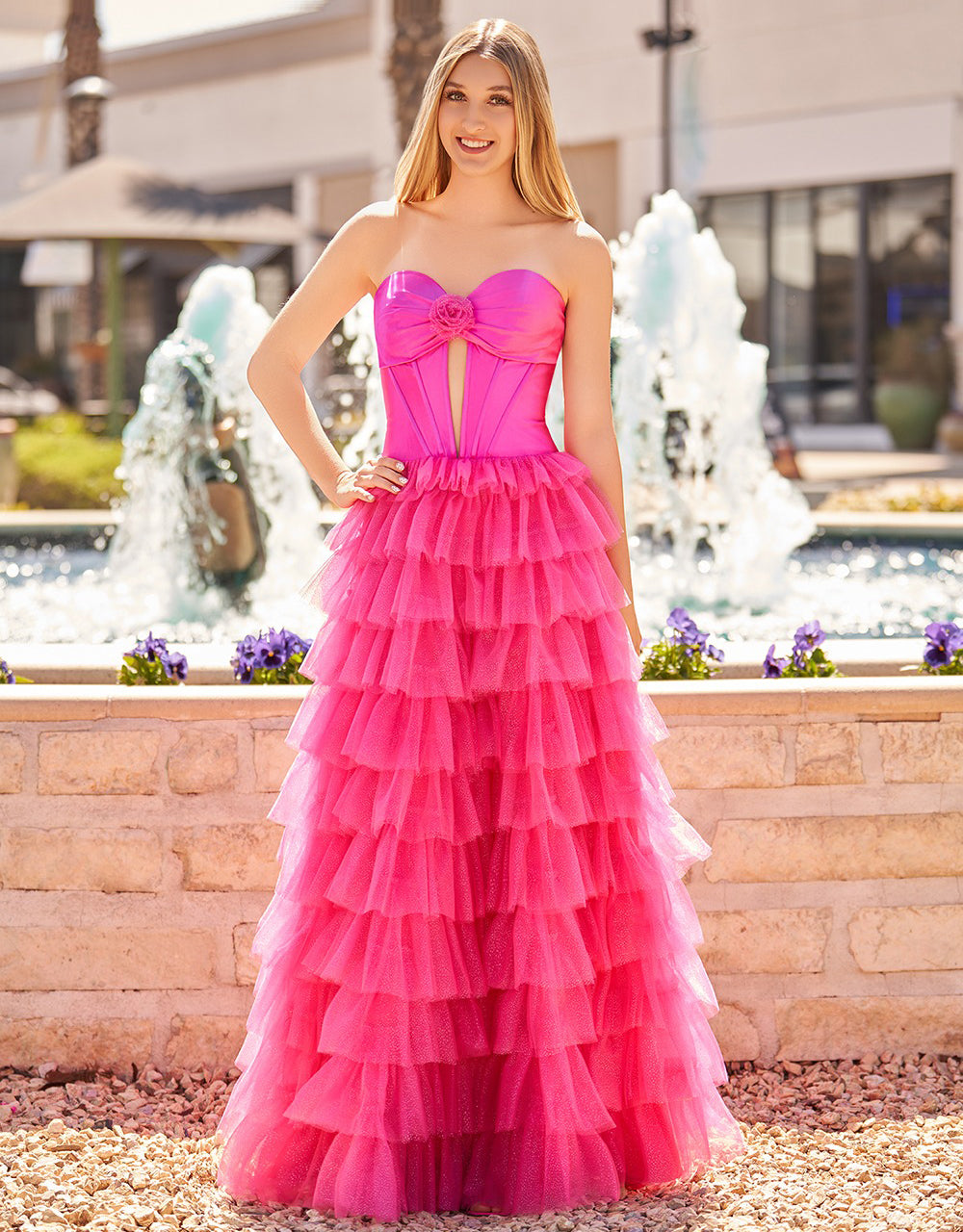 Sweetheart Tulle Ruffles Prom Dresses Long A Line Keyhole Evening Gowns HE108