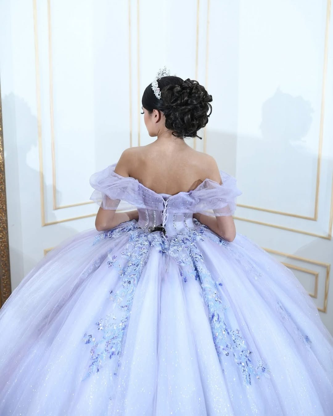 Lilac Tulle Lace Quinceanera Dresses Appliques Beaded Sweet 16 Party Gowns HE060