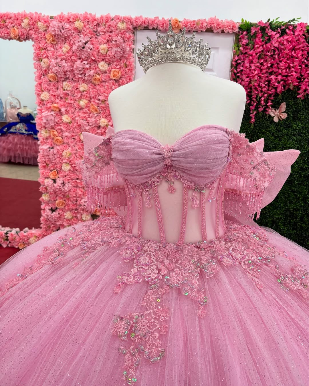 HE094-Vestido de quinceañera con volantes de tul y hombros descubiertos, vestido de fiesta con escote corazón, sin mangas, precioso vestido de fiesta para dulces 16