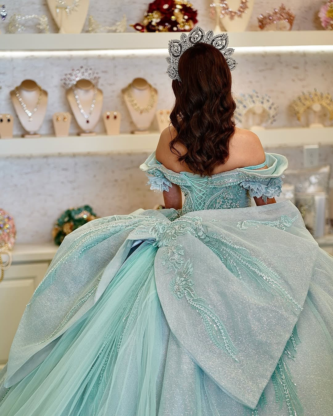 HE146 - Hermosos vestidos de quinceañera verdes con hombros descubiertos, vestido de baile de tul con encaje y cuentas, vestidos de fiesta de graduación para cumpleaños de 16 años