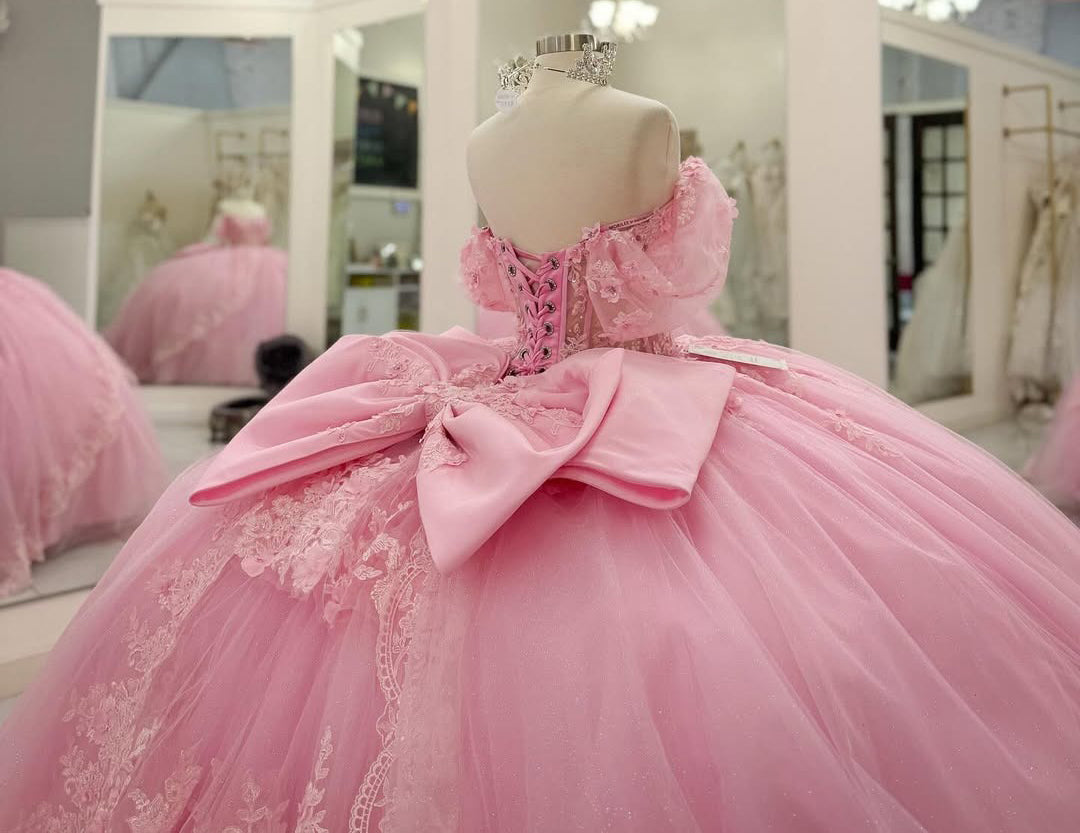 HE210-Vestidos de quinceañera rosas con hombros descubiertos, tul, encaje, cuentas, princesa, fiesta de cumpleaños, graduación, para dulces 16