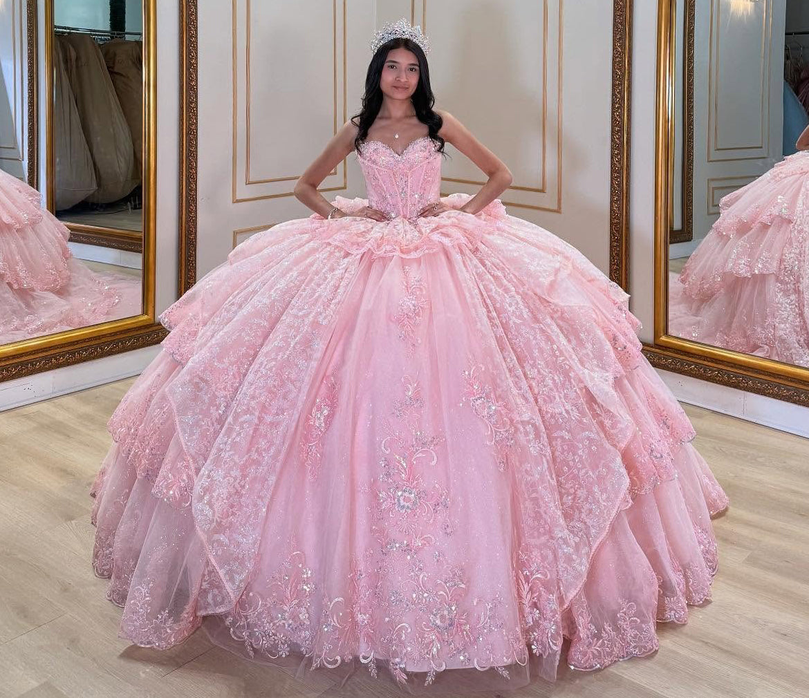 HE158-Hermoso vestido de fiesta de quinceañera con escote en forma de corazón, tul, apliques de encaje, vestido de princesa para fiesta de cumpleaños y graduación para dulces 16
