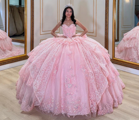 Ball Gown Quinceanera Dresses Sweetheart Tulle Lace Appliques Princess Party Dress HE158