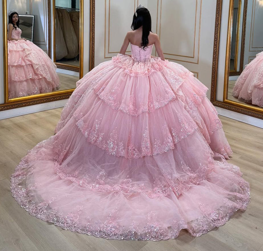 HE158-Hermoso vestido de fiesta de quinceañera con escote en forma de corazón, tul, apliques de encaje, vestido de princesa para fiesta de cumpleaños y graduación para dulces 16