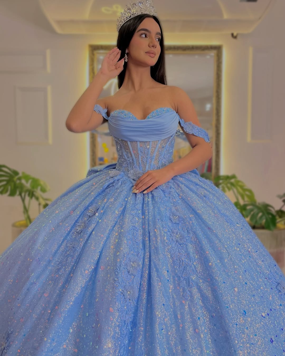 HE235 - Vestidos de quinceañera estilo princesa con hombros descubiertos, vestido de fiesta para dulces 16, vestidos de fiesta de cumpleaños con cuentas de tul azul cielo.