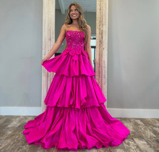 A Line Satin Prom Dresses Long Sweetheart Lace Appliqued Evening Dresses HE125