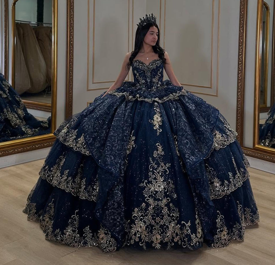 HE158-Hermoso vestido de fiesta de quinceañera con escote en forma de corazón, tul, apliques de encaje, vestido de princesa para fiesta de cumpleaños y graduación para dulces 16