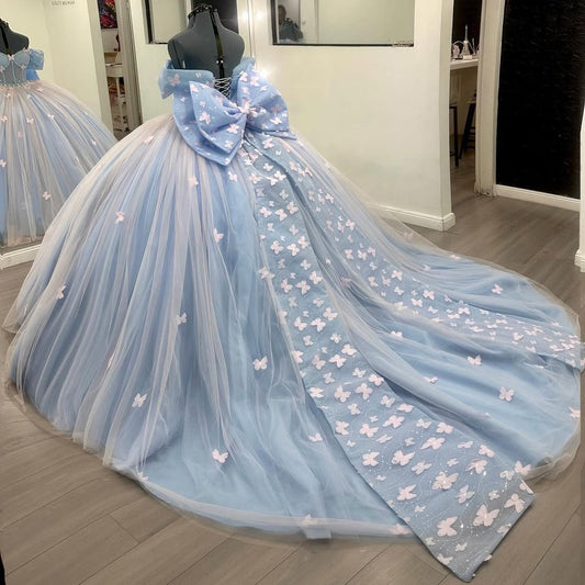 Ball Gown Sweet 16 Quinceanera Dresses Tulle Flowers Party Gowns HE443
