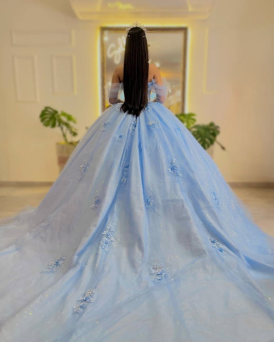 Sweetheart Princess Quinceanera Dresses Tulle Lace Sweet 16 Prom Dress HE234