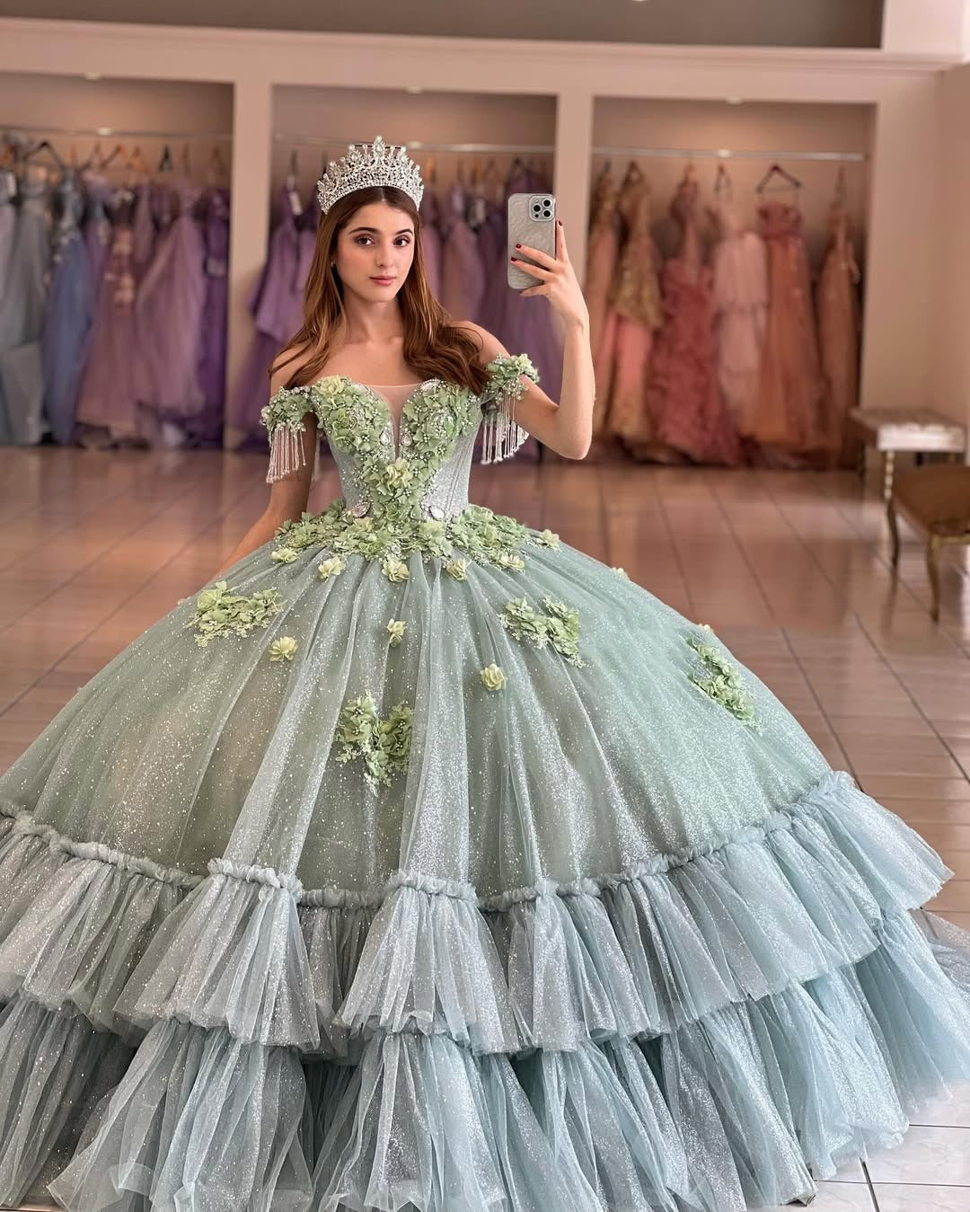 Vestidos de quinceañera con hombros descubiertos, tul princesa, apliques, vestidos de quinceañera HE530