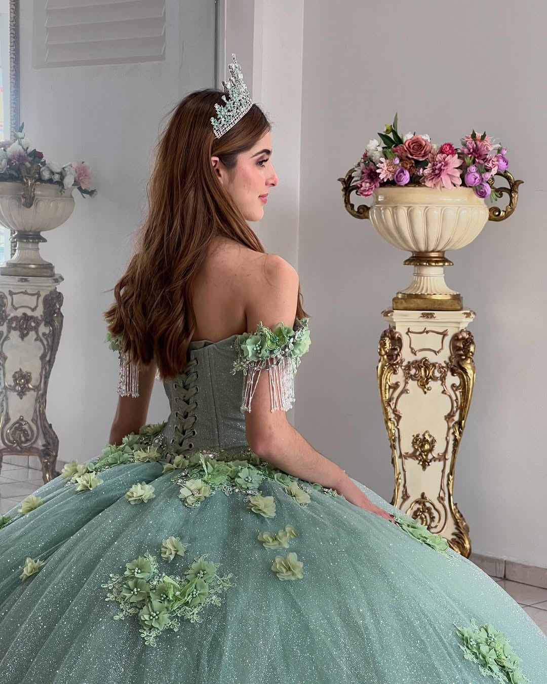 Vestidos de quinceañera con hombros descubiertos, tul princesa, apliques, vestidos de quinceañera HE530